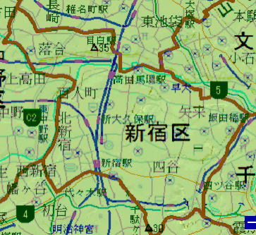 新宿区の地形地図